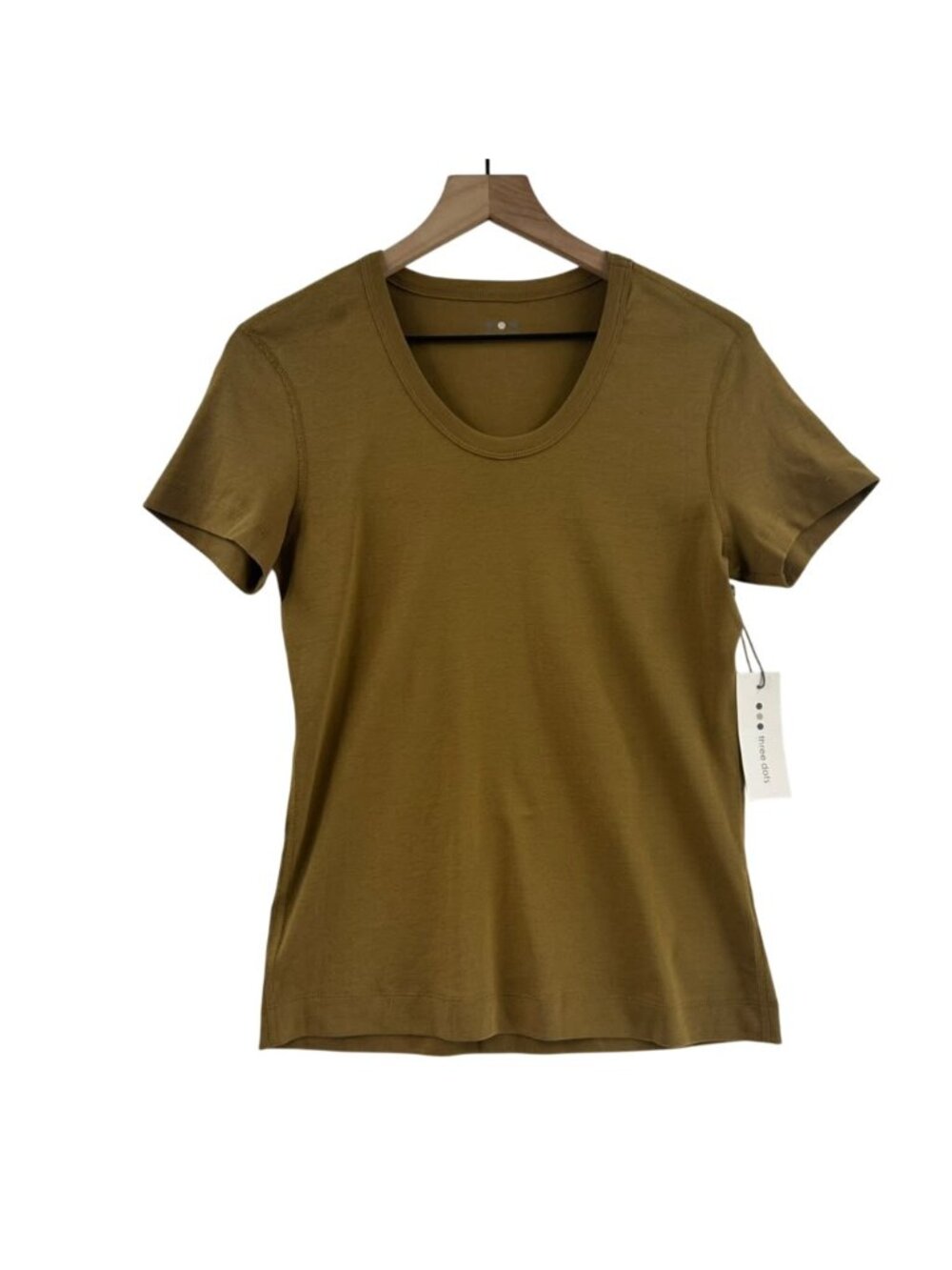 Three Dots T-Shirt Women's Large Breen Scoop Neck Tee Solid Short Sleeve NWT